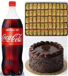 Çikolatalı Pasta 1 kg Bol Fıstıklı Baklava ve 1 Litre İçecek